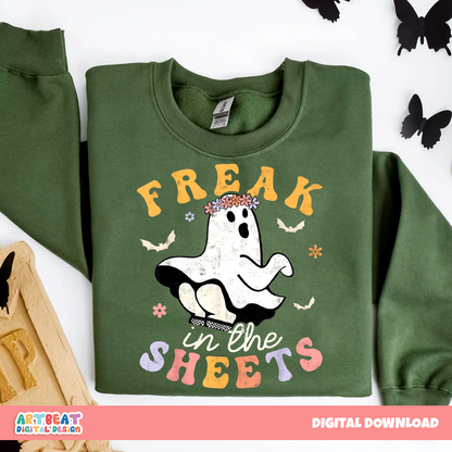 Freak in the Sheets Halloween PNG SVG, Funny Ghost Girl Shirt Design, Spooky Season Sublimation Clipart, Cricut Digital Download