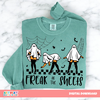 Freak in the Sheets Halloween PNG SVG, Funny Ghost Girl Shirt Design, Spooky Season Sublimation Clipart, Cricut Digital Download