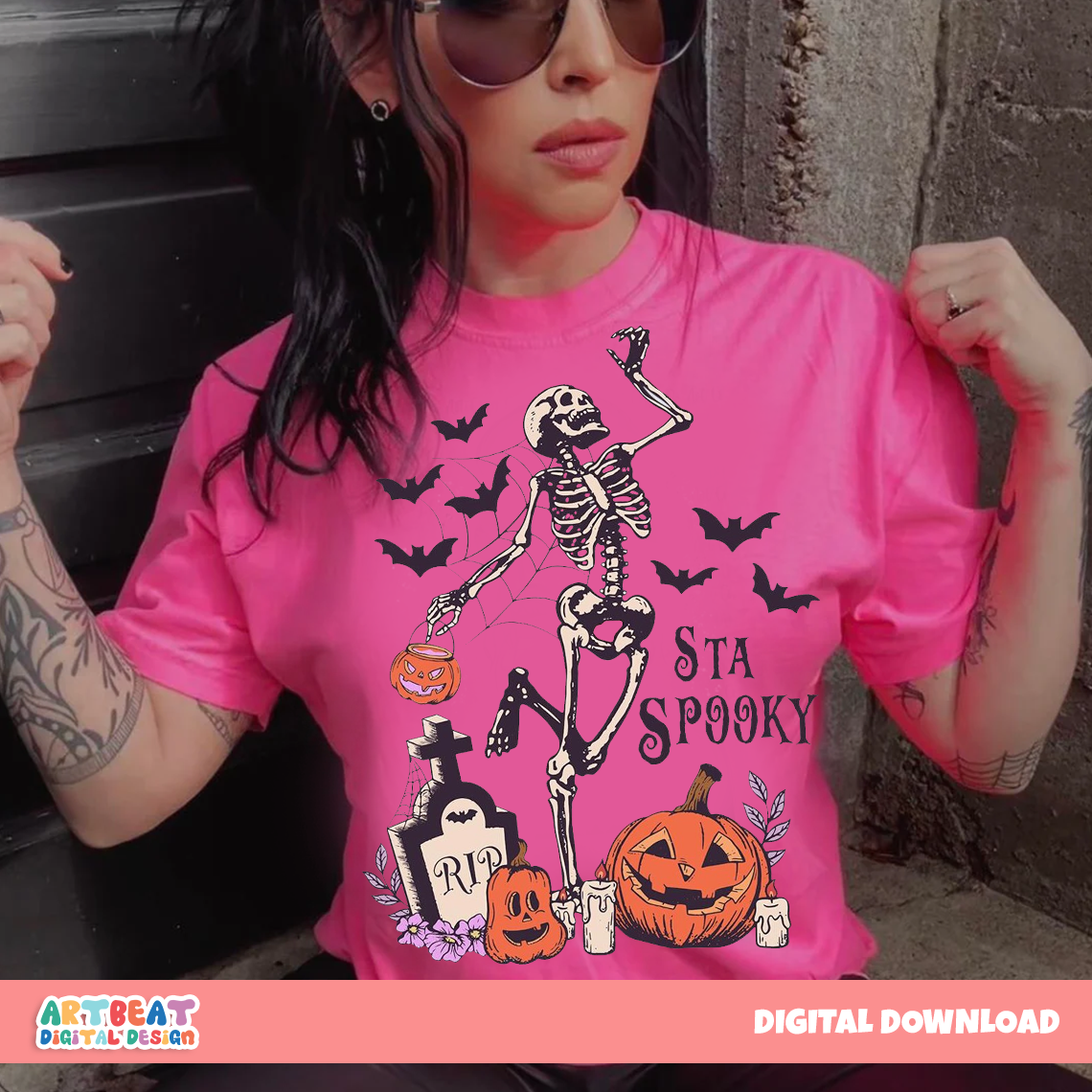 Stay Spooky Halloween PNG SVG, Ghost Pumpkin Spooky Season Sublimation, Funny Halloween Shirt Design, Cricut Cut File Digital Download