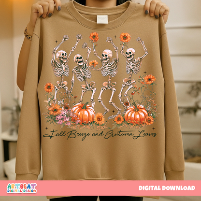 Fall PNG SVG, Pumpkin Spice Autumn Skeleton, Fall Breeze, Autumn Leaves Quote Design, Cute Fall Pumpkin PNG, Cozy Fall Sublimation Clipart