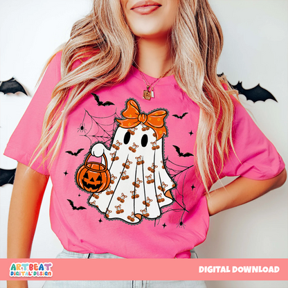 Halloween Girly Ghost Lacey PNG SVG, Cute Spooky Ghost Clipart, Retro Halloween Sublimation, Digital Download for Shirts, Mugs & Crafts