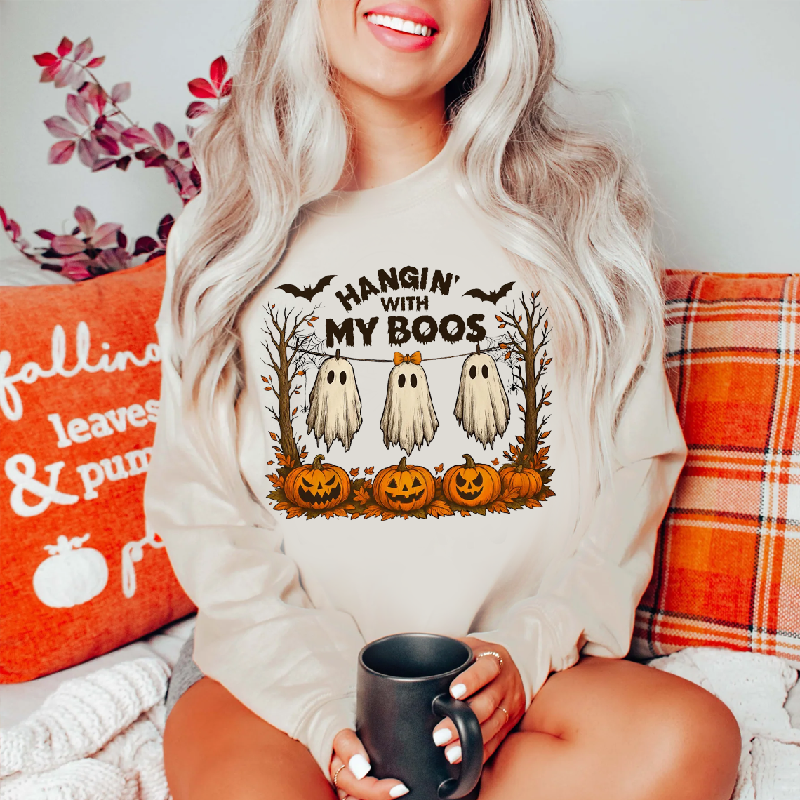 Funny Hanging Ghosts Halloween PNG SVG, Cute Ghost Clipart, Retro Halloween Sublimation, Spooky Season Digital Download for Shirts & Decor