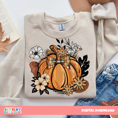 Boho Pumpkin Coquette PNG SVG, Fall Pumpkin Clipart, Cute Autumn Sublimation, Retro Pumpkin Digital Download, Halloween Printable Art