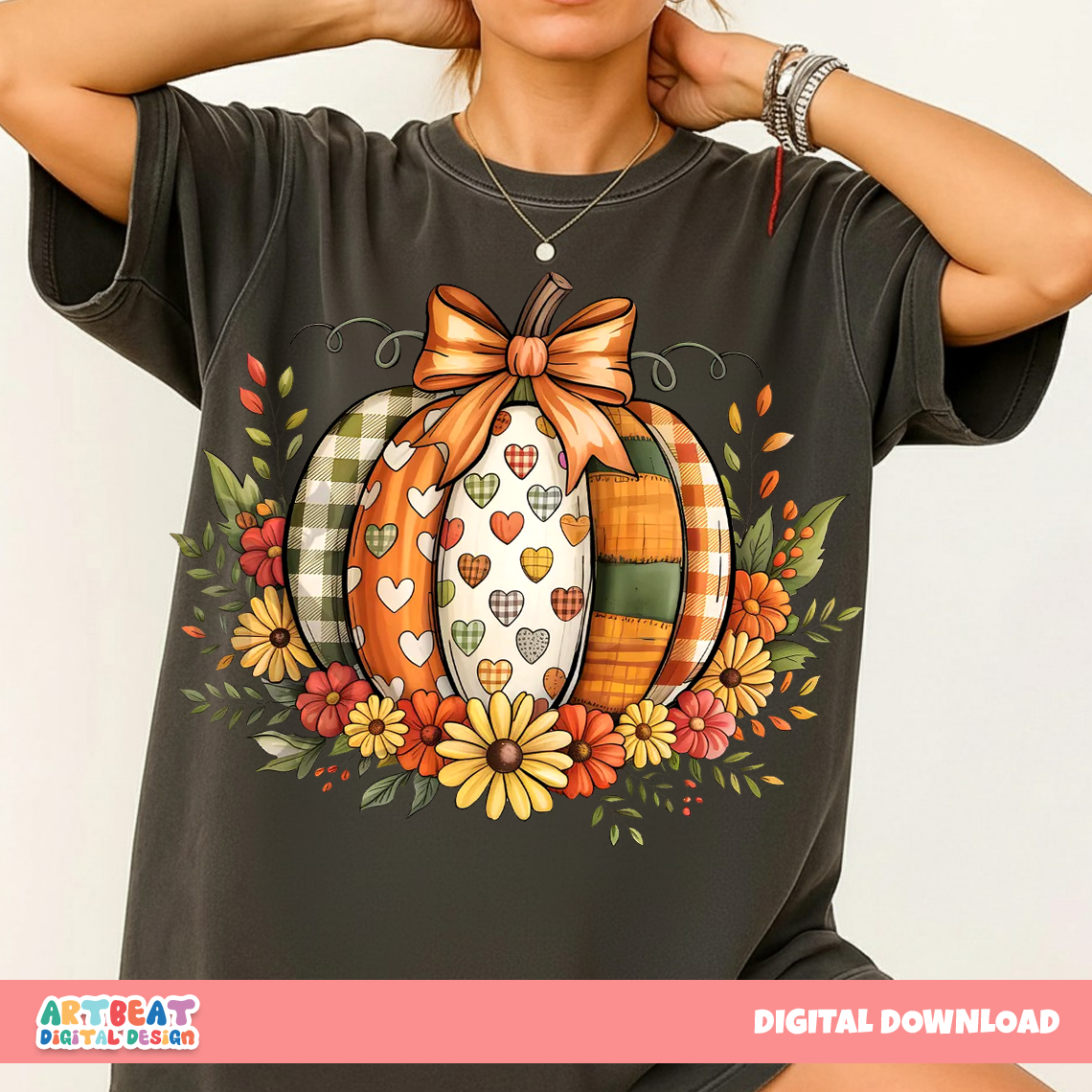 Fall Boho Floral Pumpkin Bow PNG SVG, Preppy Vintage Pumpkin PNG, Autumn Thanksgiving Sublimation Design, Cute Fall Bow Shirt Png Clipart