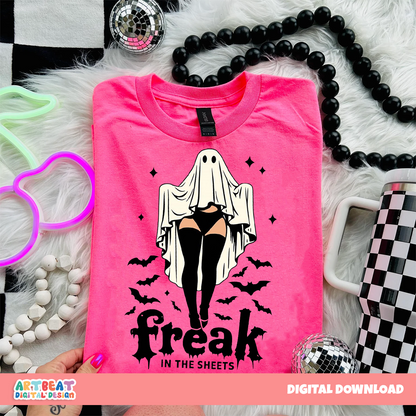 Freak in the Sheets Halloween PNG SVG, Funny Ghost Girl Shirt Design, Spooky Season Sublimation Clipart, Cricut Digital Download