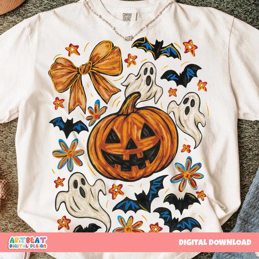 Halloween Pumpkin Ghost PNG SVG, Spooky Cute Ghost Clipart, Retro Halloween Sublimation, Digital Download for Shirts, Mugs & Crafts
