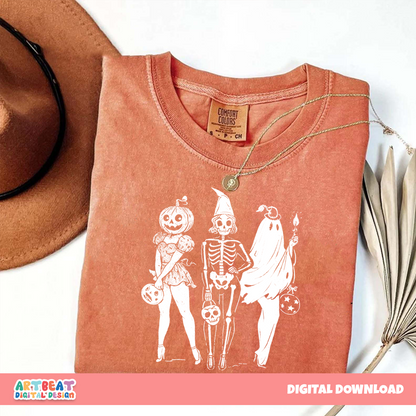 Skeleton Ghost Pumpkin PNG SVG, Spooky Halloween Clipart, Cute Skull Ghost Sublimation for Shirts, Stickers, Mugs & Fall Crafts
