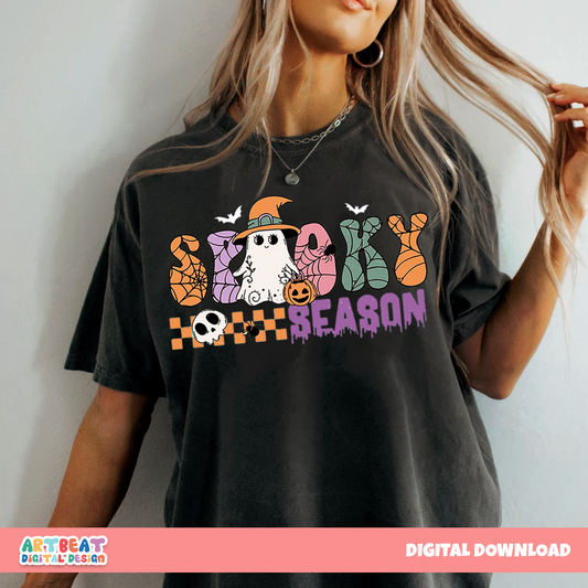 Halloween Spooky Season PNG SVG, Retro Halloween Clipart, Cute Ghost Pumpkin Digital Download for Shirts, Stickers & Sublimation