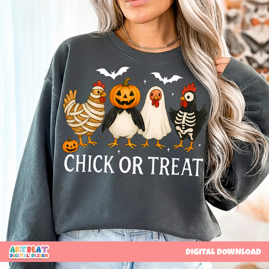 Halloween Chick or Treat PNG SVG, Cute Chicken Trick or Treat Digital Design, Fall Sublimation, Funny Farm Halloween Cricut Clipart