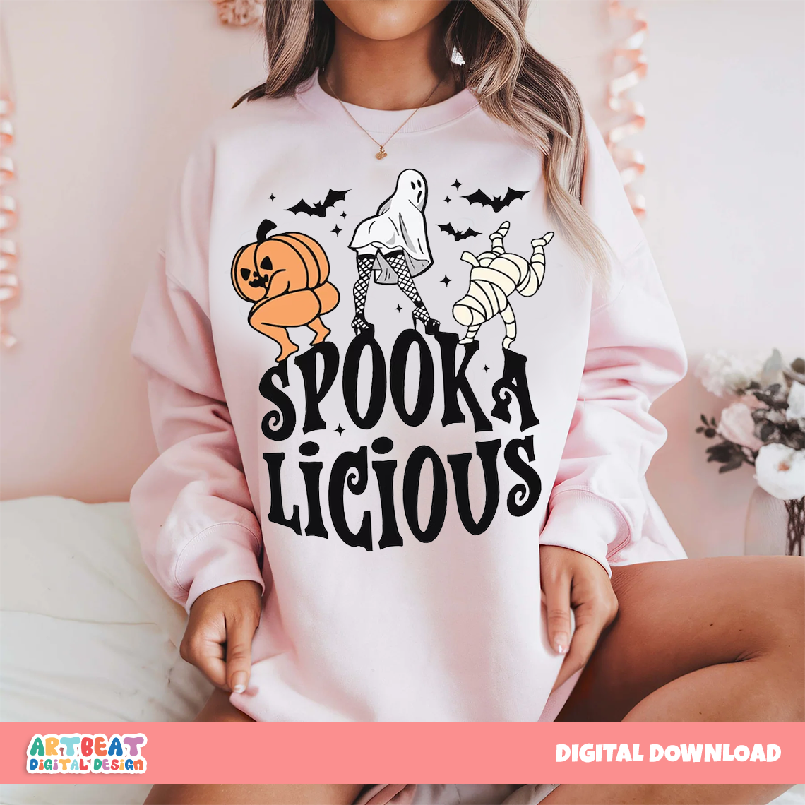 Spooka Licious Halloween PNG SVG, Cute Spooky Ghost Pumpkin Design, Retro Halloween Shirt Sublimation Clipart, Cricut Digital Download
