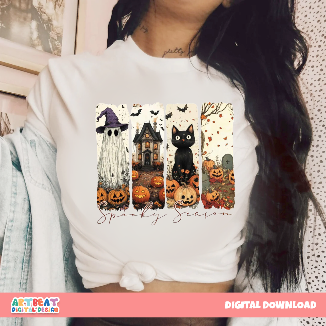 Halloween Brushstroke Spooky Season PNG SVG, Retro Halloween Sublimation, Cute Fall Clipart, Digital Download for Shirts, Mugs & Decor