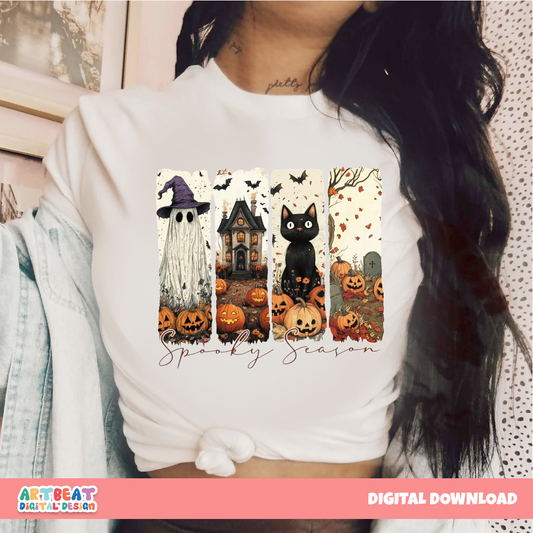Halloween Brushstroke Spooky Season PNG SVG, Retro Halloween Sublimation, Cute Fall Clipart, Digital Download for Shirts, Mugs & Decor
