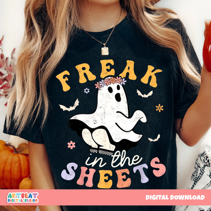 Freak in the Sheets Halloween PNG SVG, Funny Ghost Girl Shirt Design, Spooky Season Sublimation Clipart, Cricut Digital Download