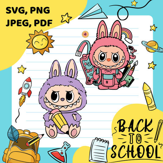 Labubu Back to School 2025 SVG PNG Bundle | Cute Monster Kids Clipart | Bunny Costume School Supplies | Teacher Cricut File Digital Download