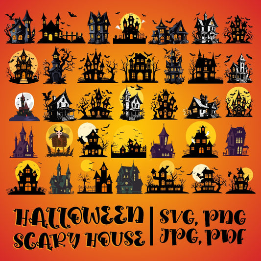 Halloween Haunted House Clipart Bundle | Scary Haunted House SVG PNG JPG Pdf | Spooky Halloween Digital Download for Cricut & Sublimation